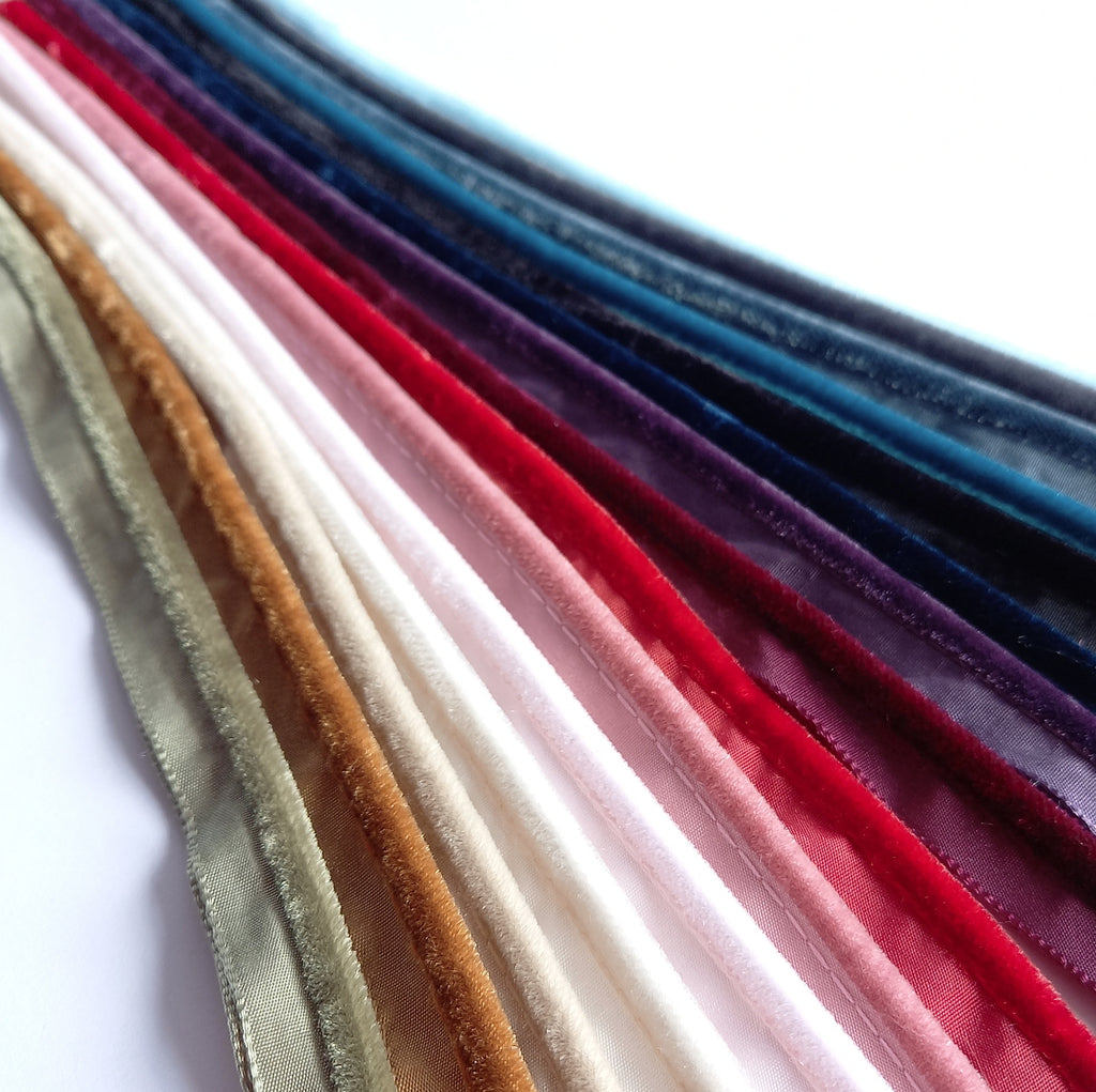 Velvet 5mm wide insert flanged piping cord – 16 Colours