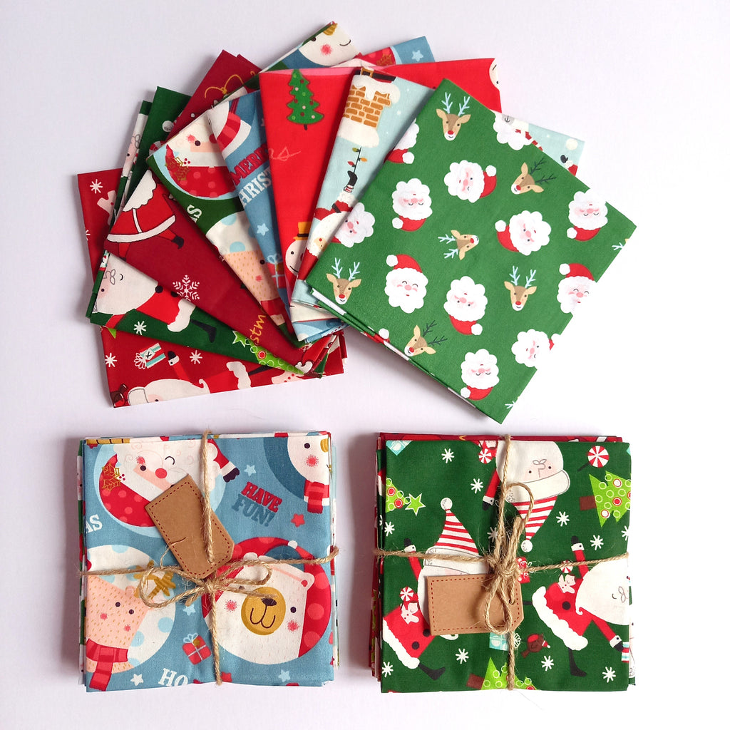 Christmas Fat Quarters Bundle Santa Theme - 4 or 8 Designs