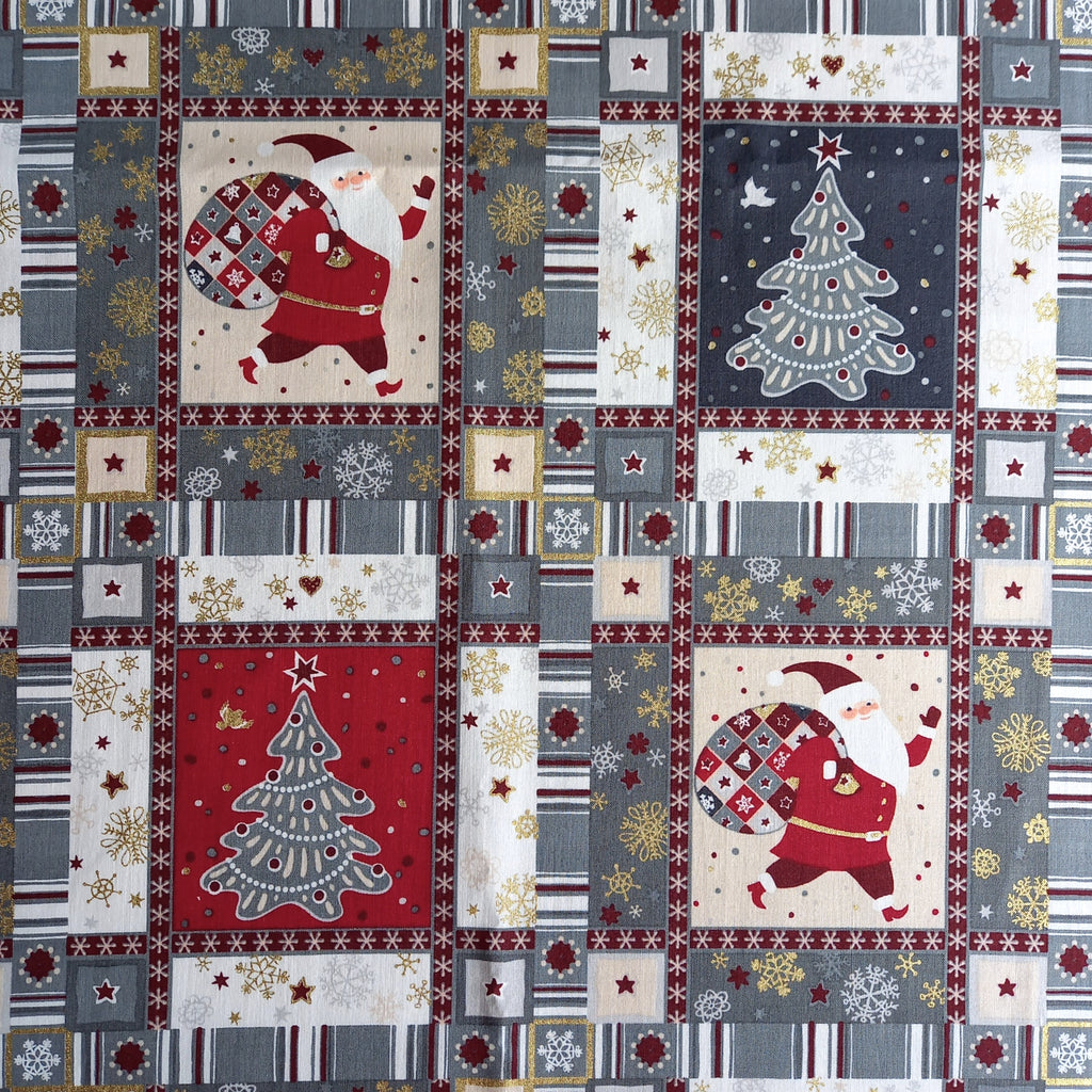 Patchwork Christmas Printed Cotton Fabric - Grey Gold & Ivory