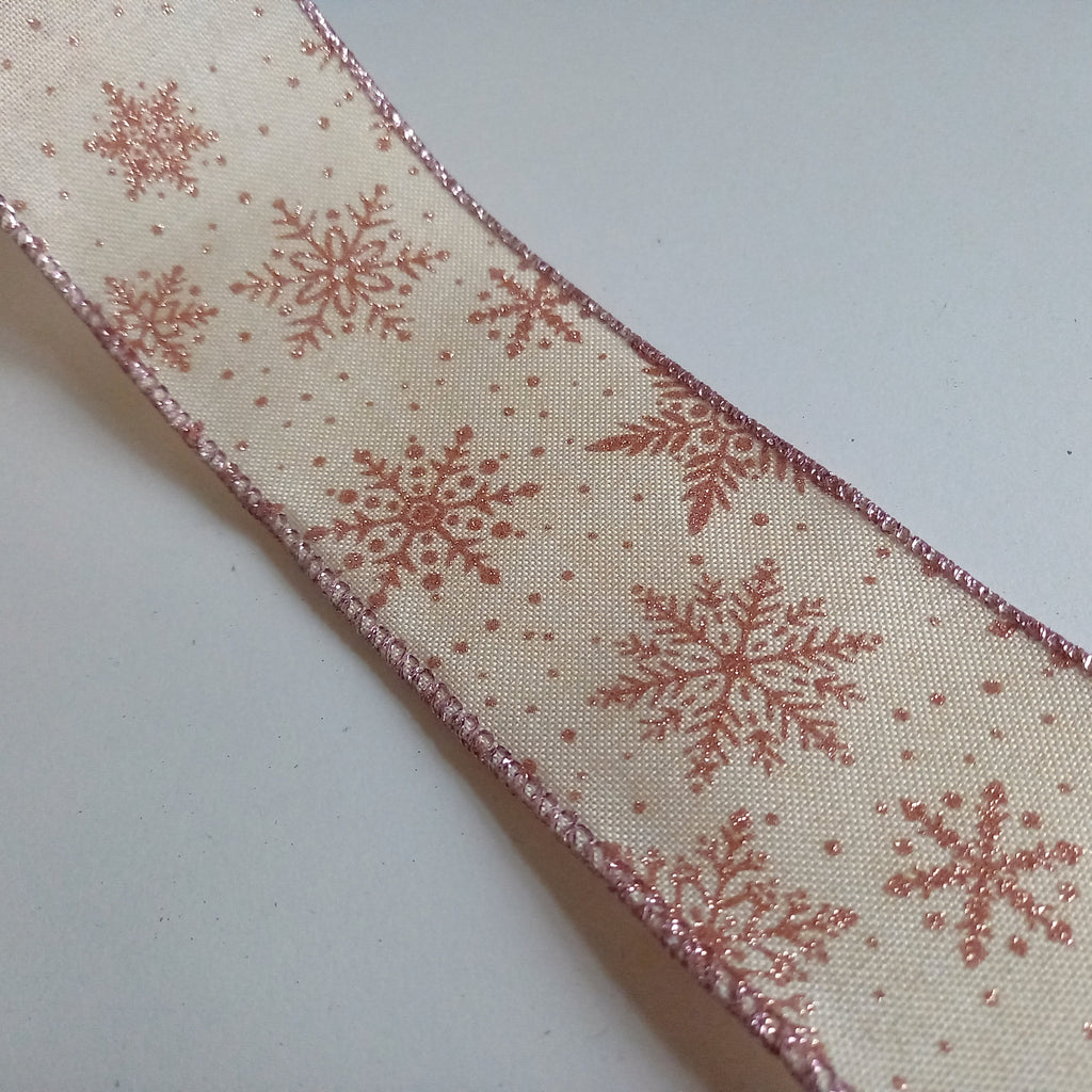 Ribbon Glitter Snowflake Wired 63mm wide