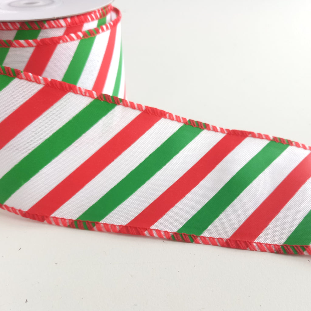 Festive Candy Cane Striped Wired Ribbon 63mm wide