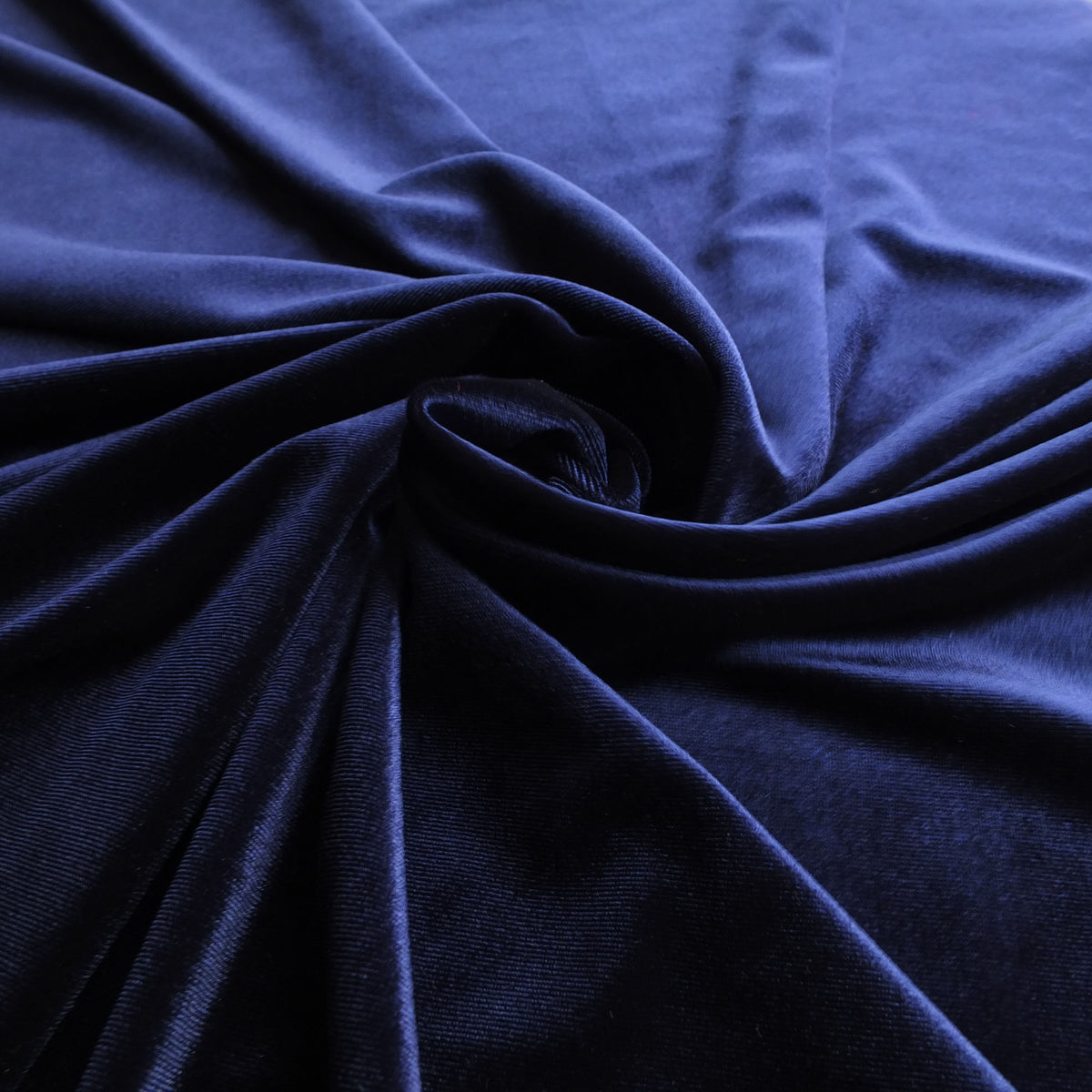 Navy Blue Soft Stretch Velvet Dress Fabric Rich Plain Knitted Jersey Velour