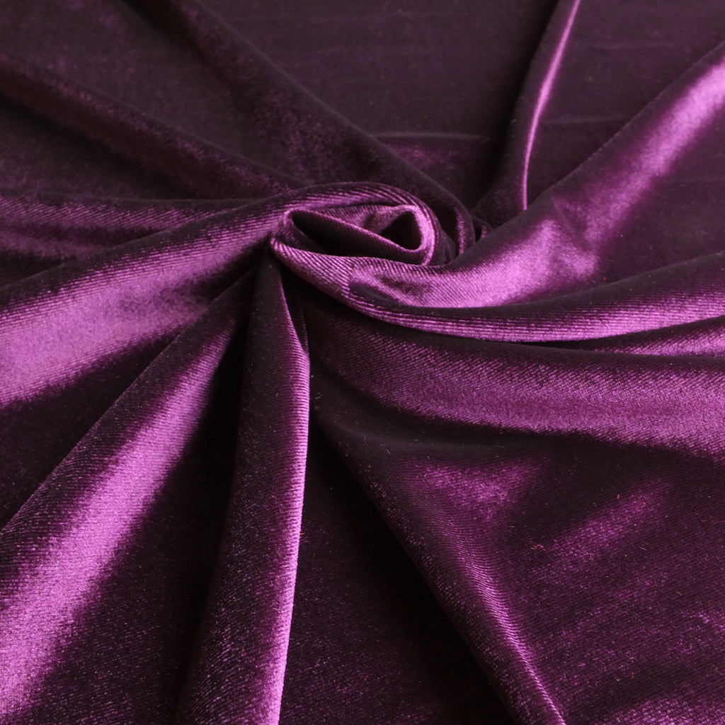 Purple Soft Stretch Velvet Dress Fabric - Rich Plain Knitted Jersey Velour