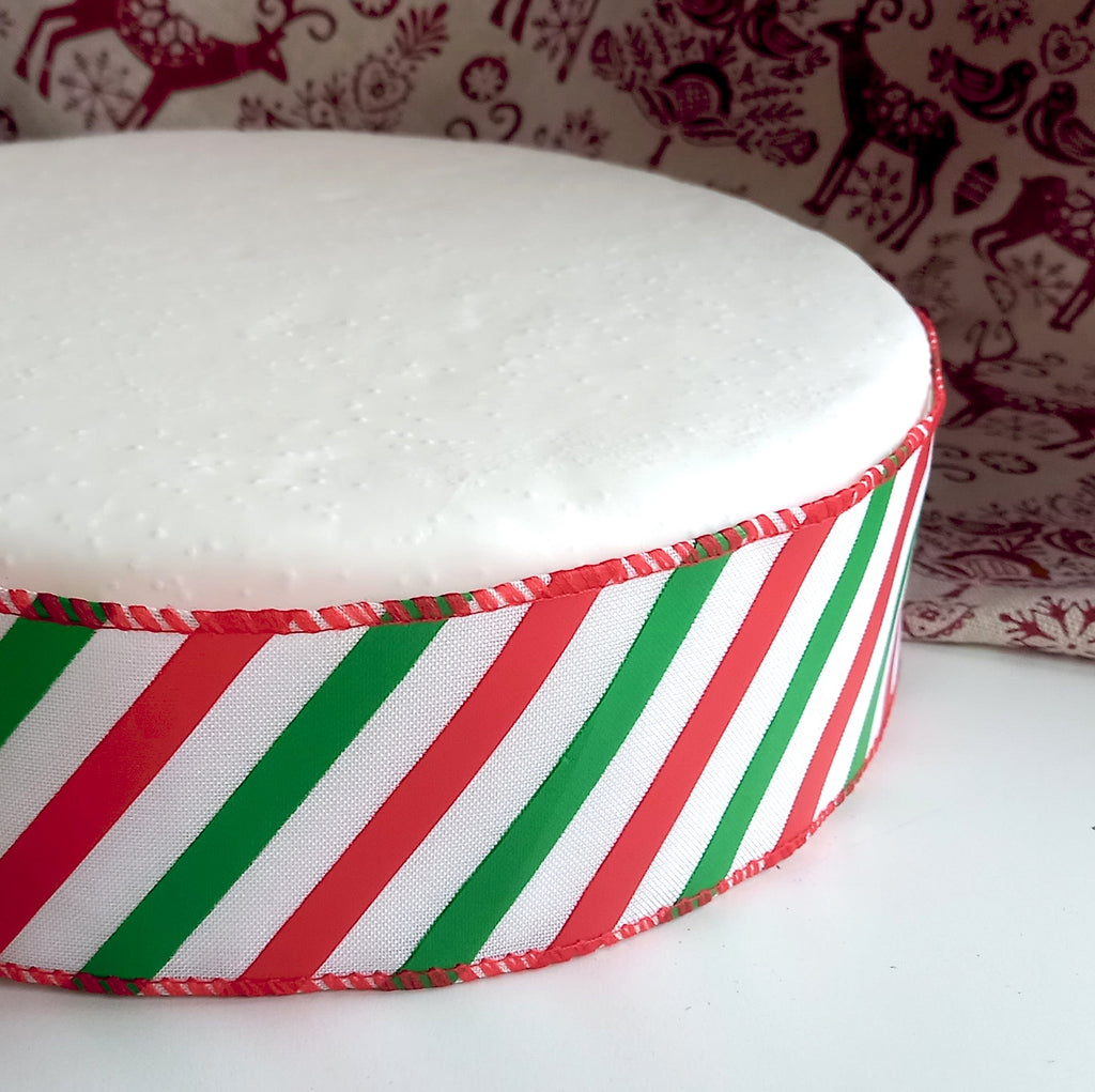 Festive Candy Cane Striped Wired Ribbon 63mm wide