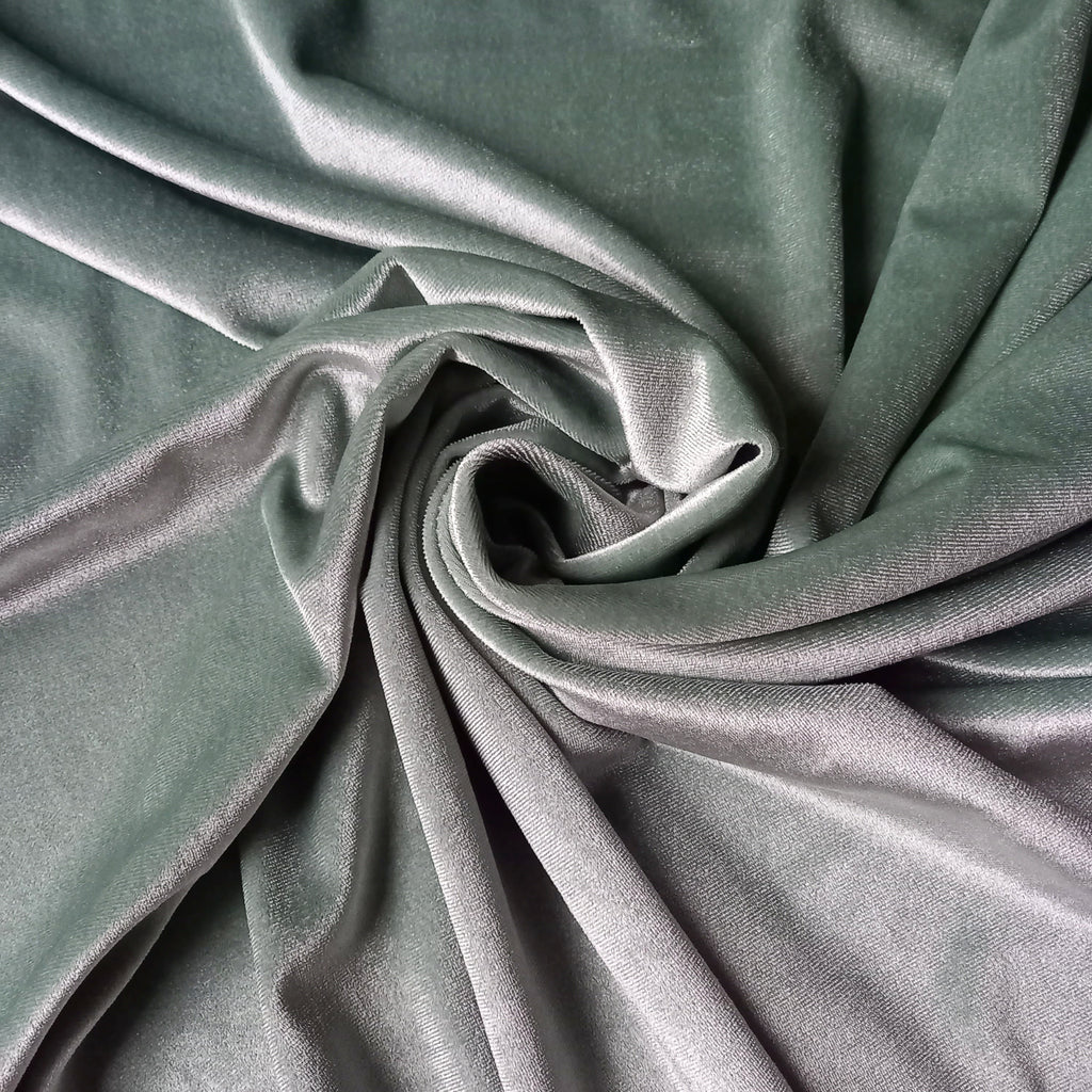 Sage Green Soft Stretch Velvet Dress Fabric - Rich Knitted Velour