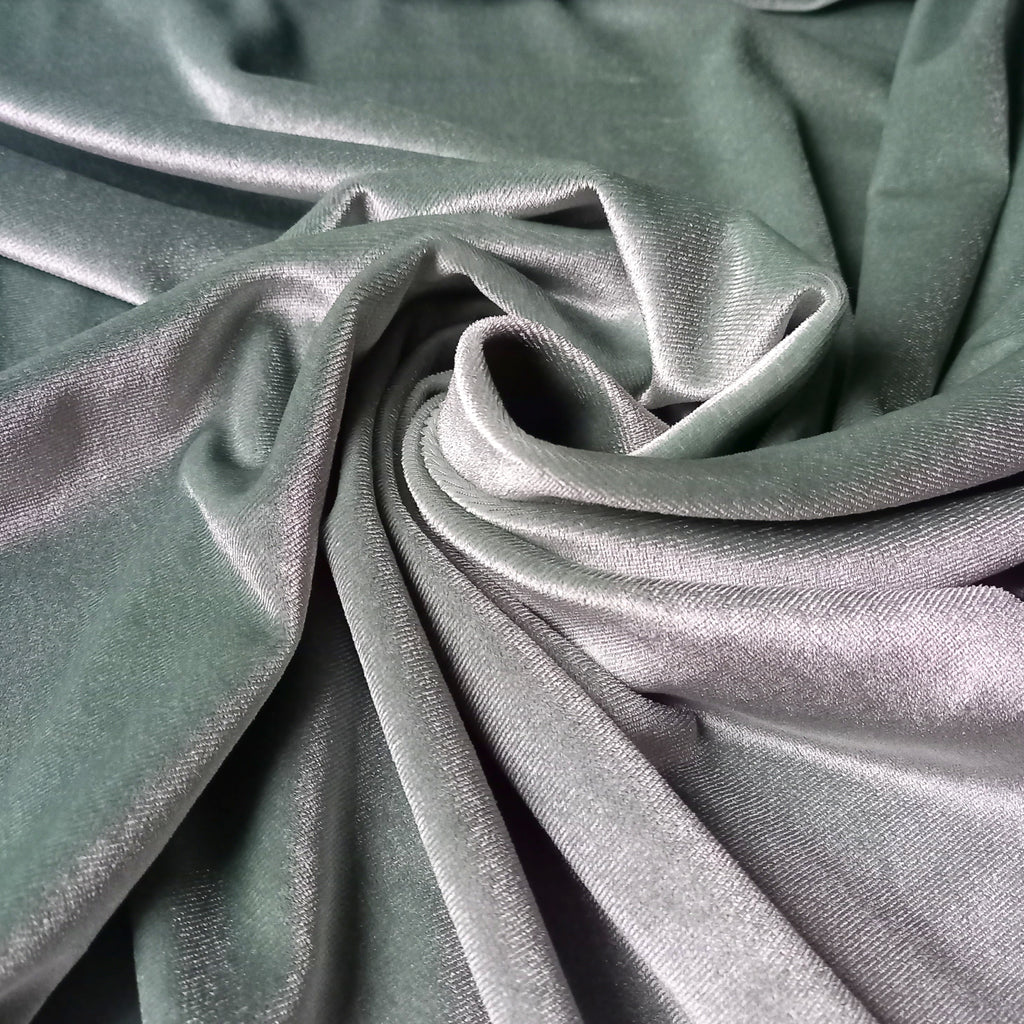 Sage Green Soft Stretch Velvet Dress Fabric - Rich Knitted Velour