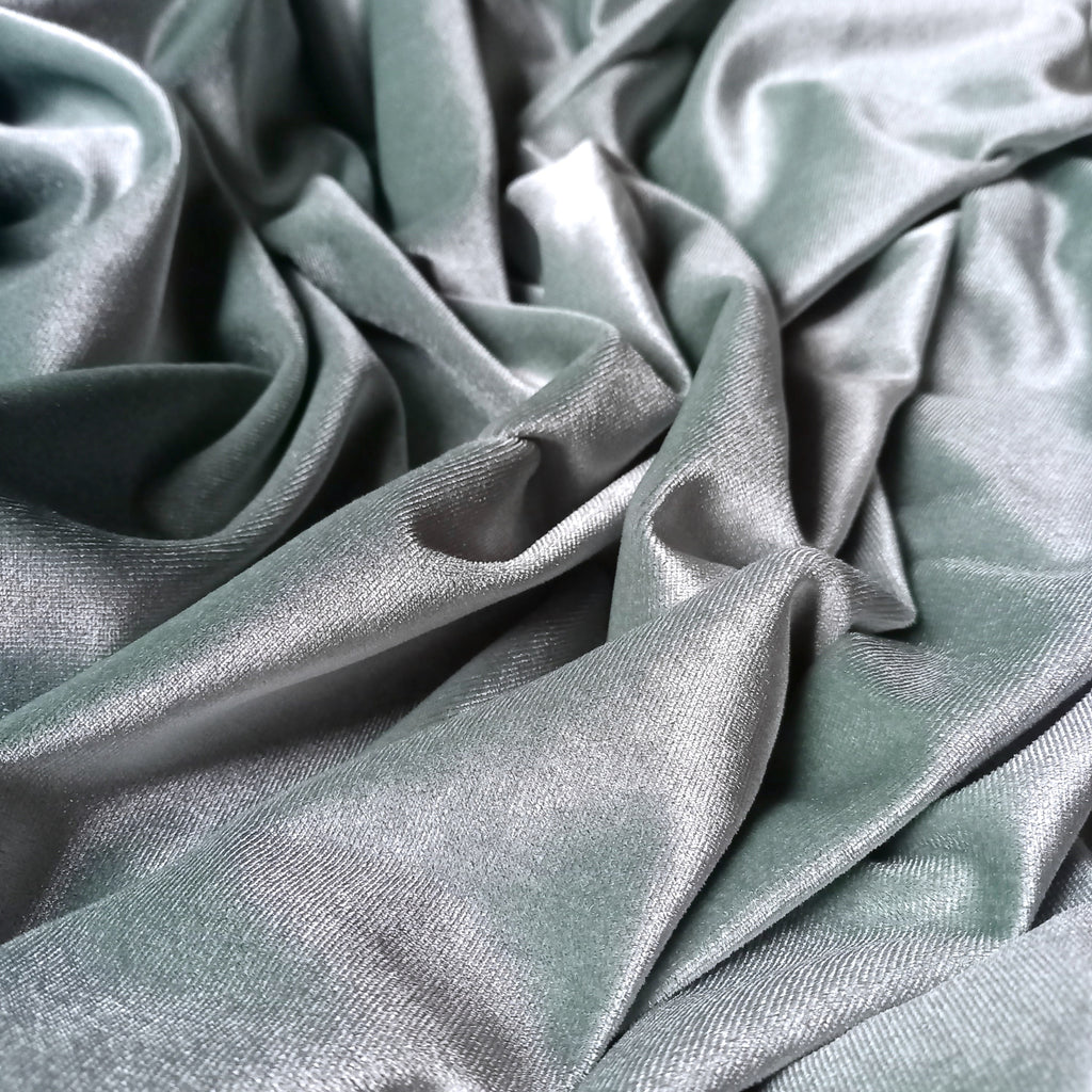 Sage Green Soft Stretch Velvet Dress Fabric - Rich Knitted Velour