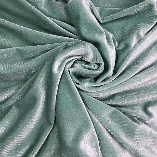 Sage Green Soft Stretch Velvet Dress Fabric - Rich Knitted Velour