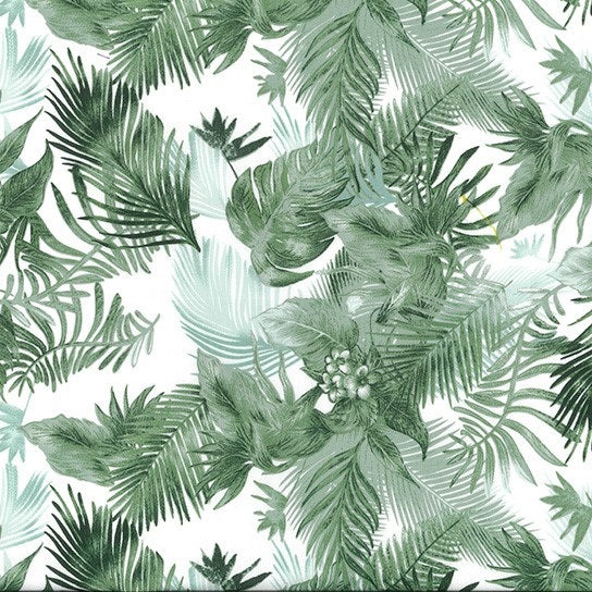 Tonal Tropical Leaves Printed Cotton Poplin Fabric - Green