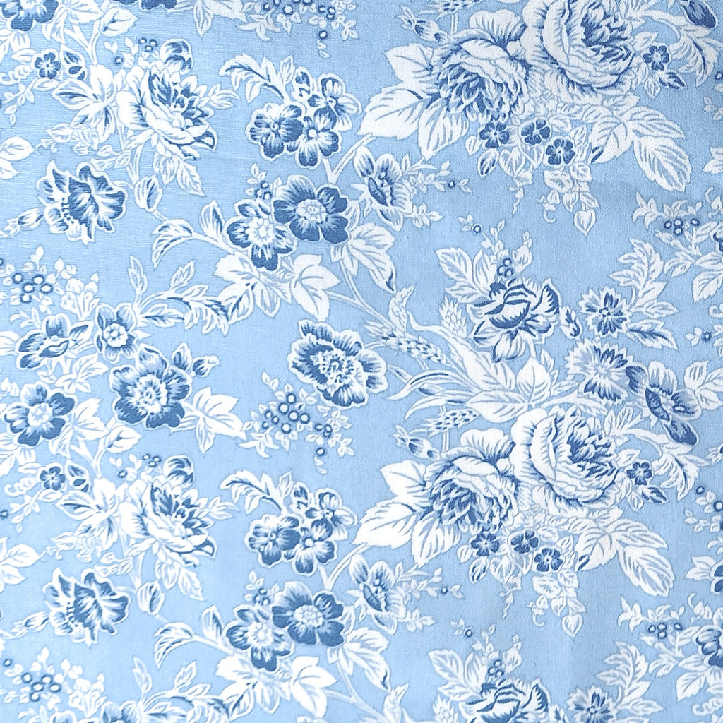 Tonal Floral Printed Cotton Poplin Fabric - Light Blue