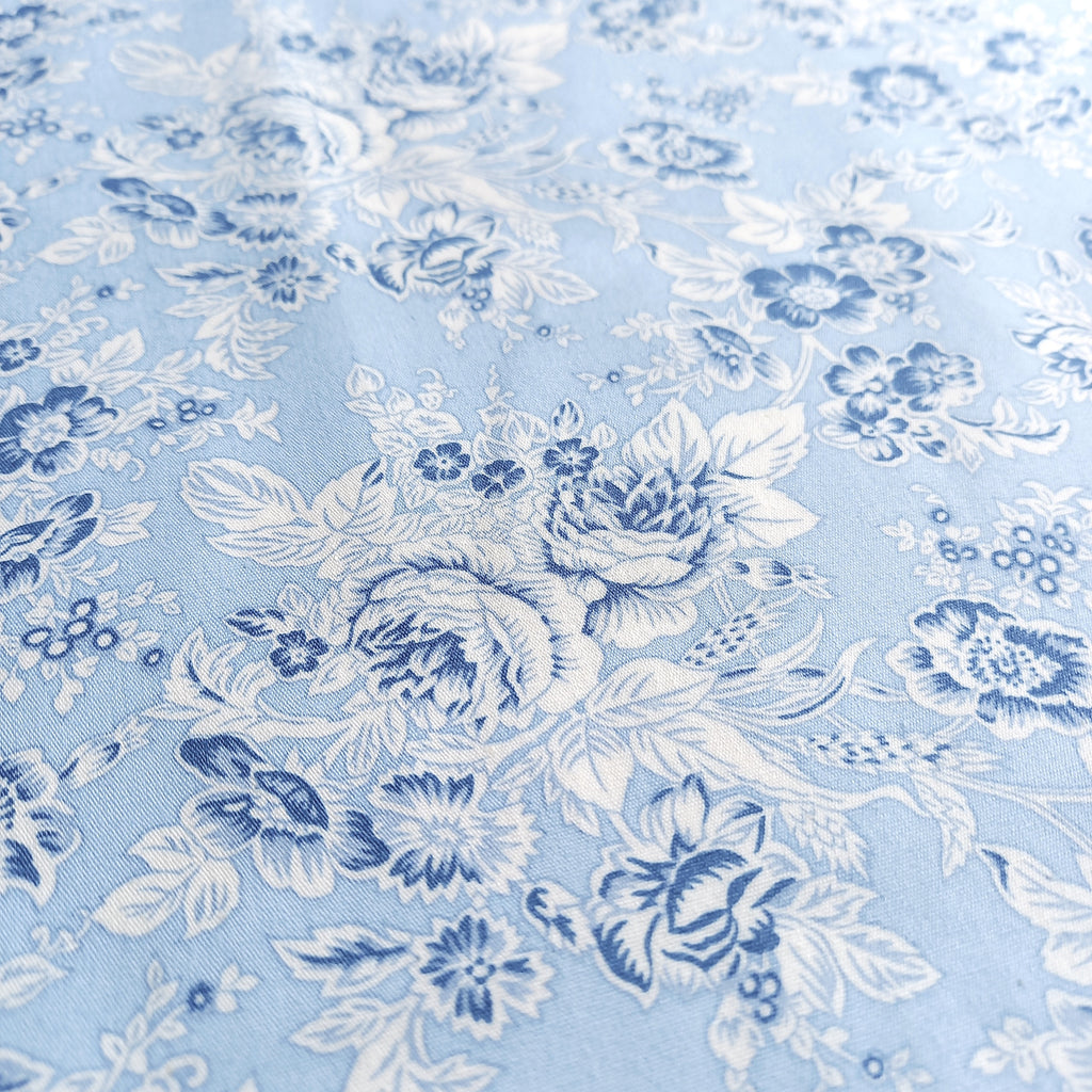 Tonal Floral Printed Cotton Poplin Fabric - Light Blue