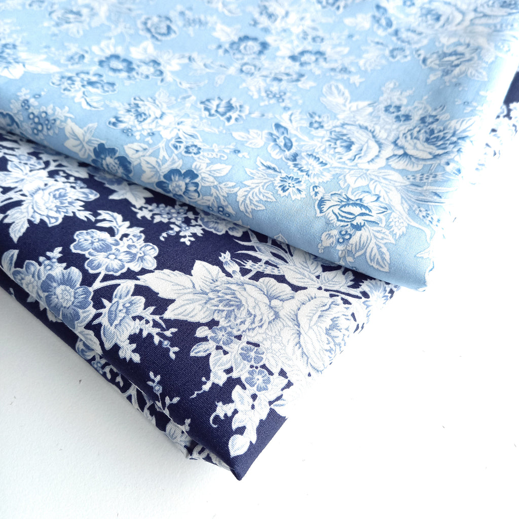 Tonal Floral Printed Cotton Poplin Fabric - Light Blue