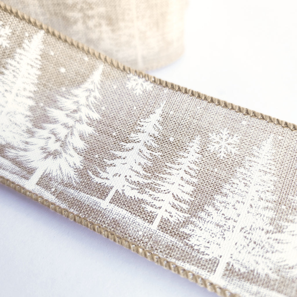 Tree Print Wired Edge Ribbon - 63mm wide