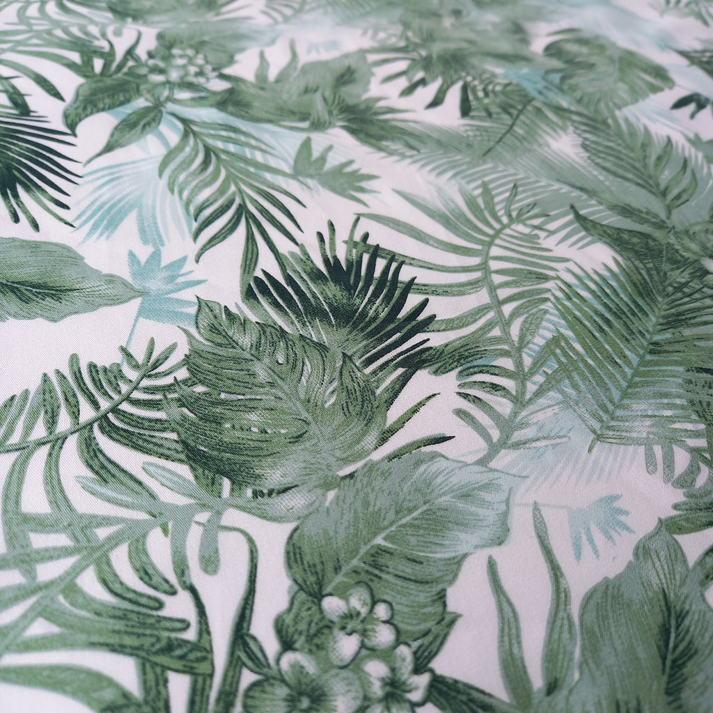 Tonal Tropical Leaves Printed Cotton Poplin Fabric - Green