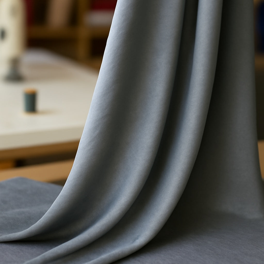 Mid Grey Silky Velvet Touch Satin Crepe Fabric