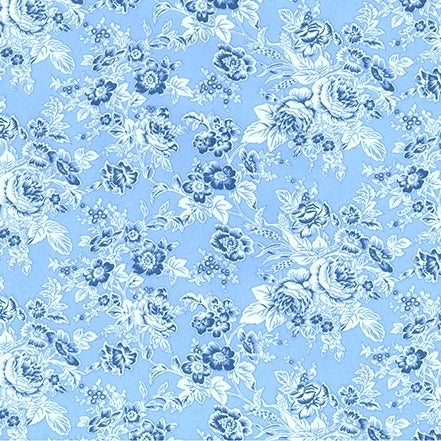 Tonal Floral Printed Cotton Poplin Fabric - Light Blue