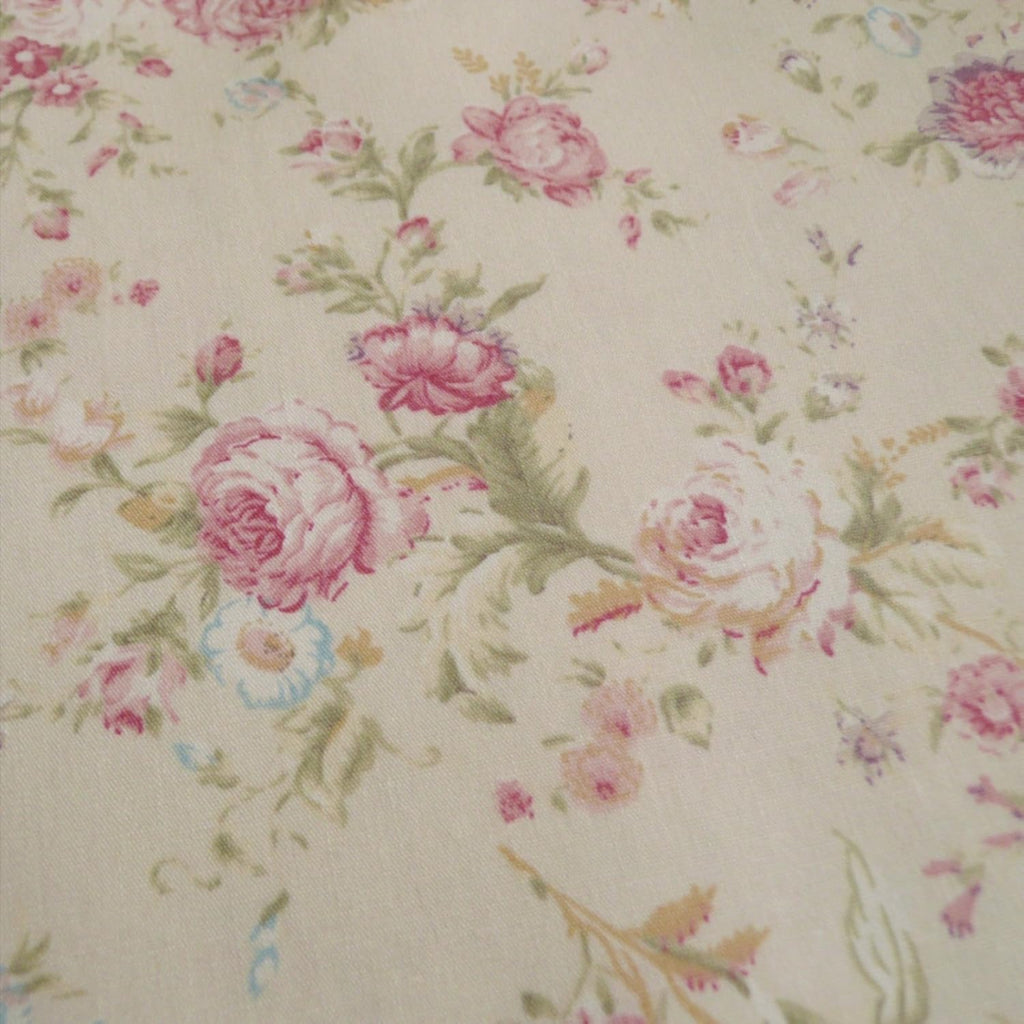 Vintage Floral Printed Cotton Poplin Fabric - Cream