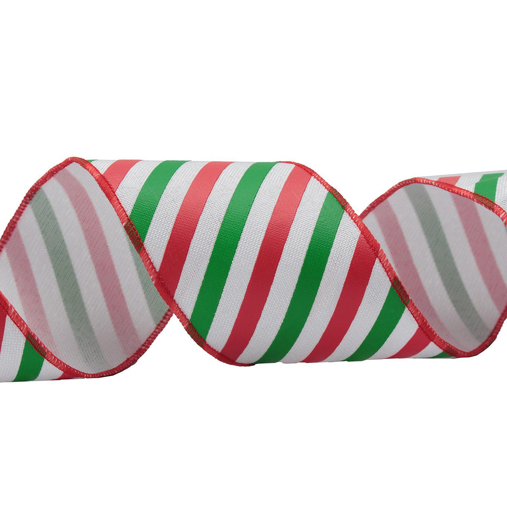 Festive Candy Cane Striped Wired Ribbon 63mm wide