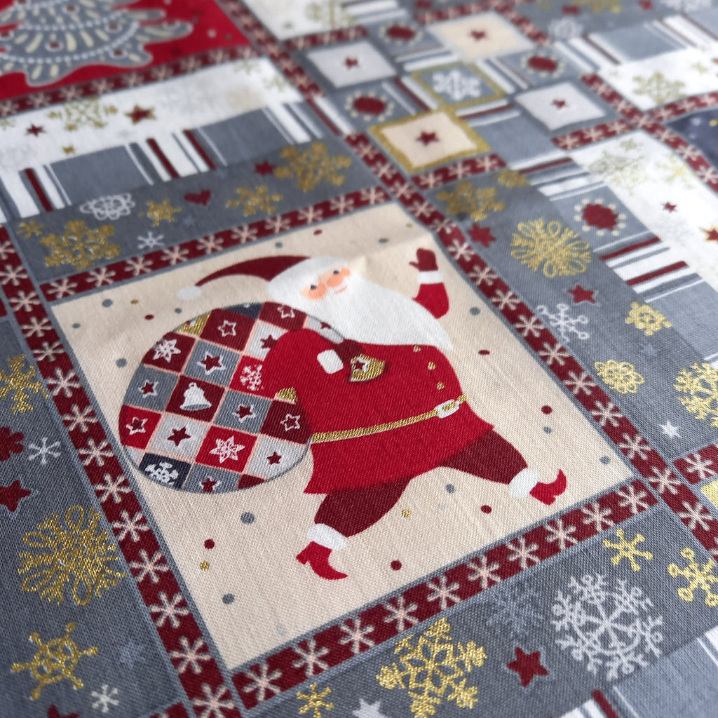 Patchwork Christmas Printed Cotton Fabric - Grey Gold & Ivory