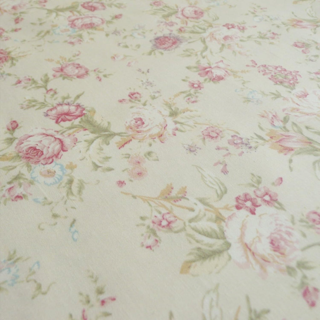 Vintage Floral Printed Cotton Poplin Fabric - Cream