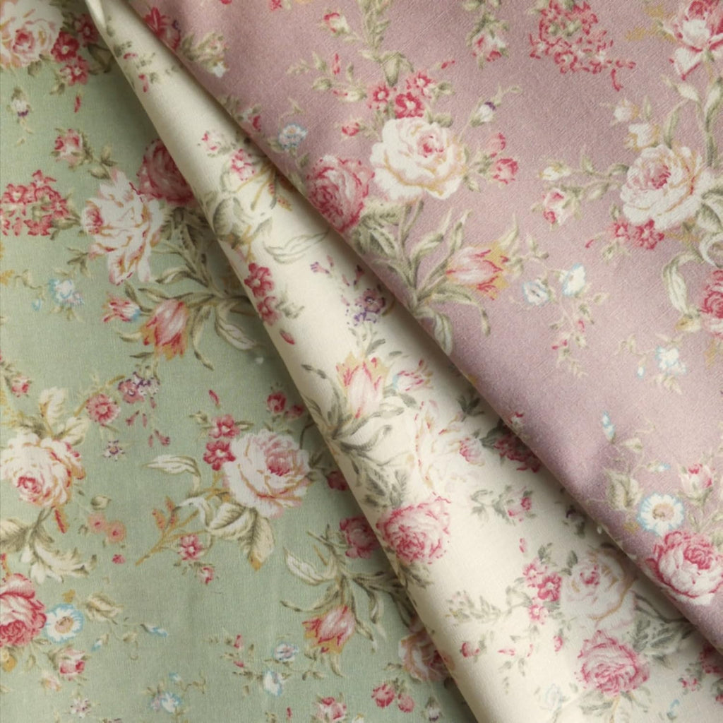Vintage Floral Printed Cotton Poplin Fabric - Sage Green