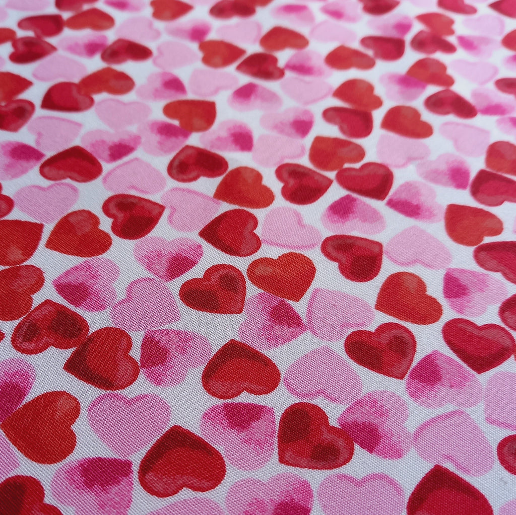 Red and Pink Valentine Hearts 100% Cotton Poplin Fabric