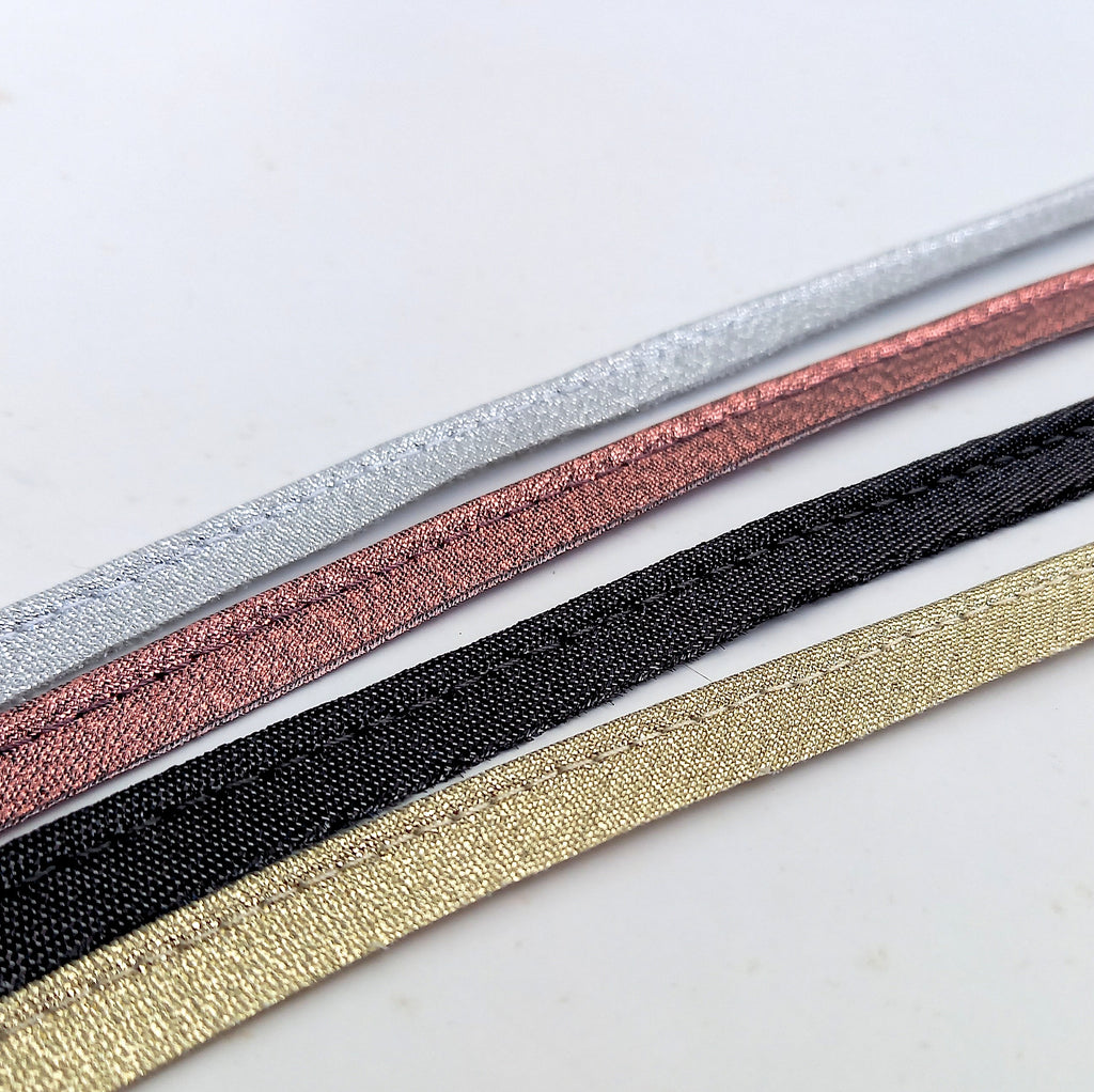 Glitter lurex 3mm wide insert flanged piping cord – 4 Colours