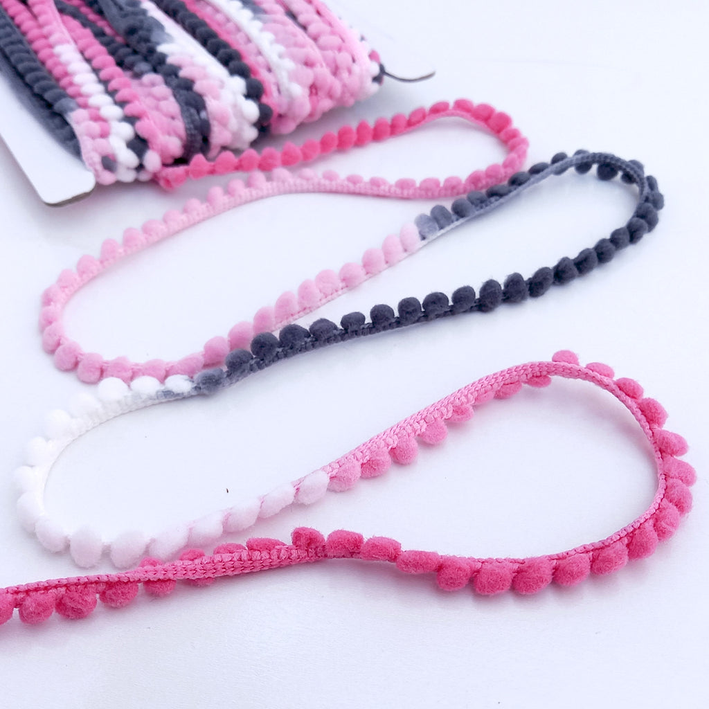 Pink / Grey Ombre Mini Pom Pom Bobble Trim