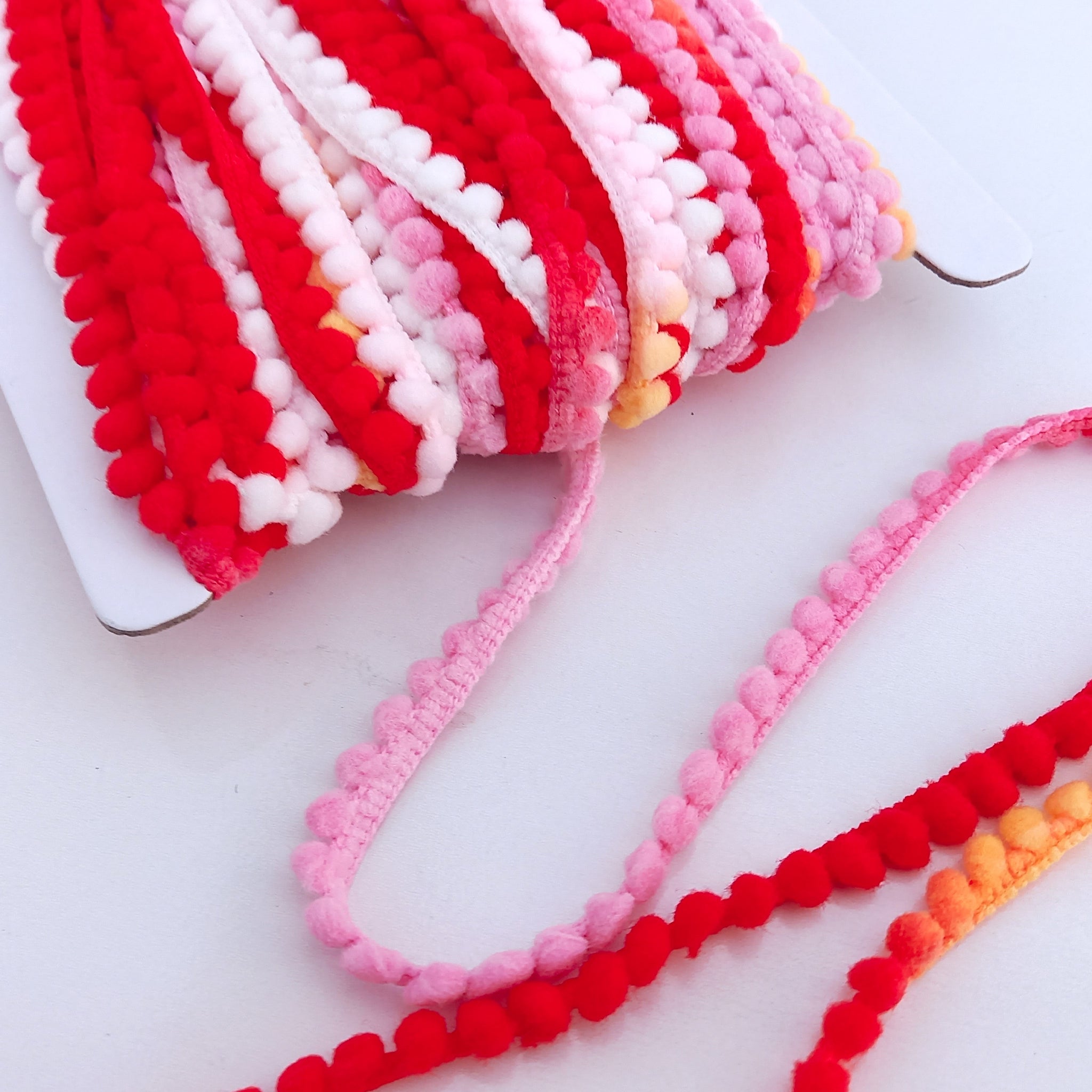 Mini Pom Pom Bobble Sewing Trim in Red & Pink Shades – On