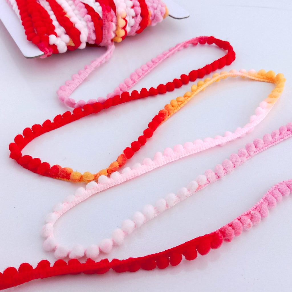 Red / Pink  Ombre Mini Pom Pom Bobble Trim