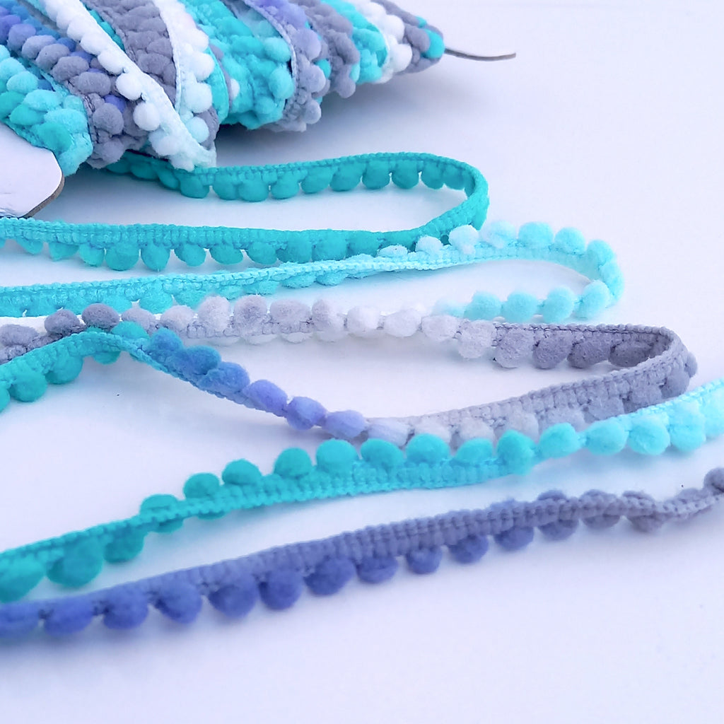 Cobalt / Grey Ombre Mini Pom Pom Bobble Trim
