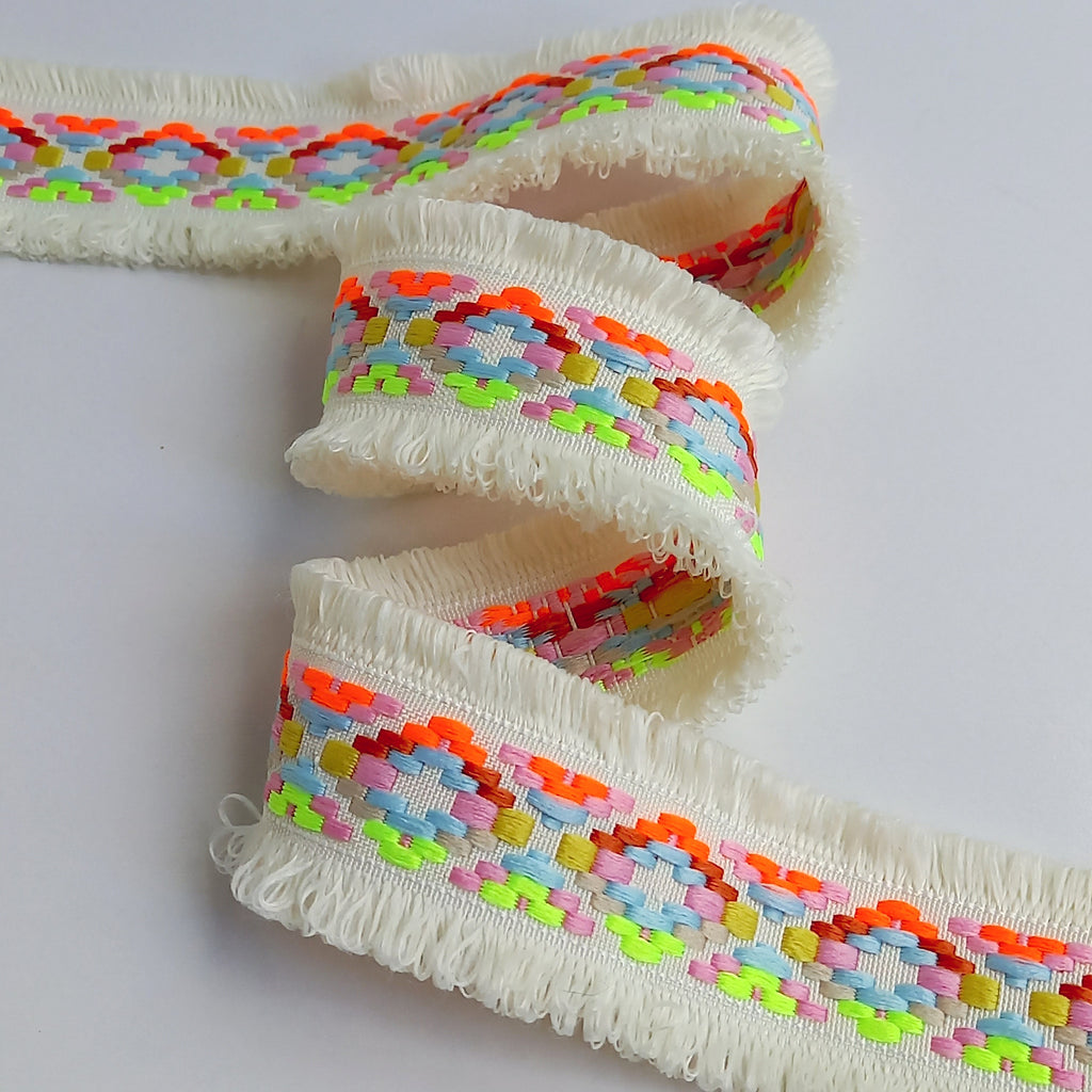 Neon Double Edge Looped Fringe Trim - 11 Colour Options