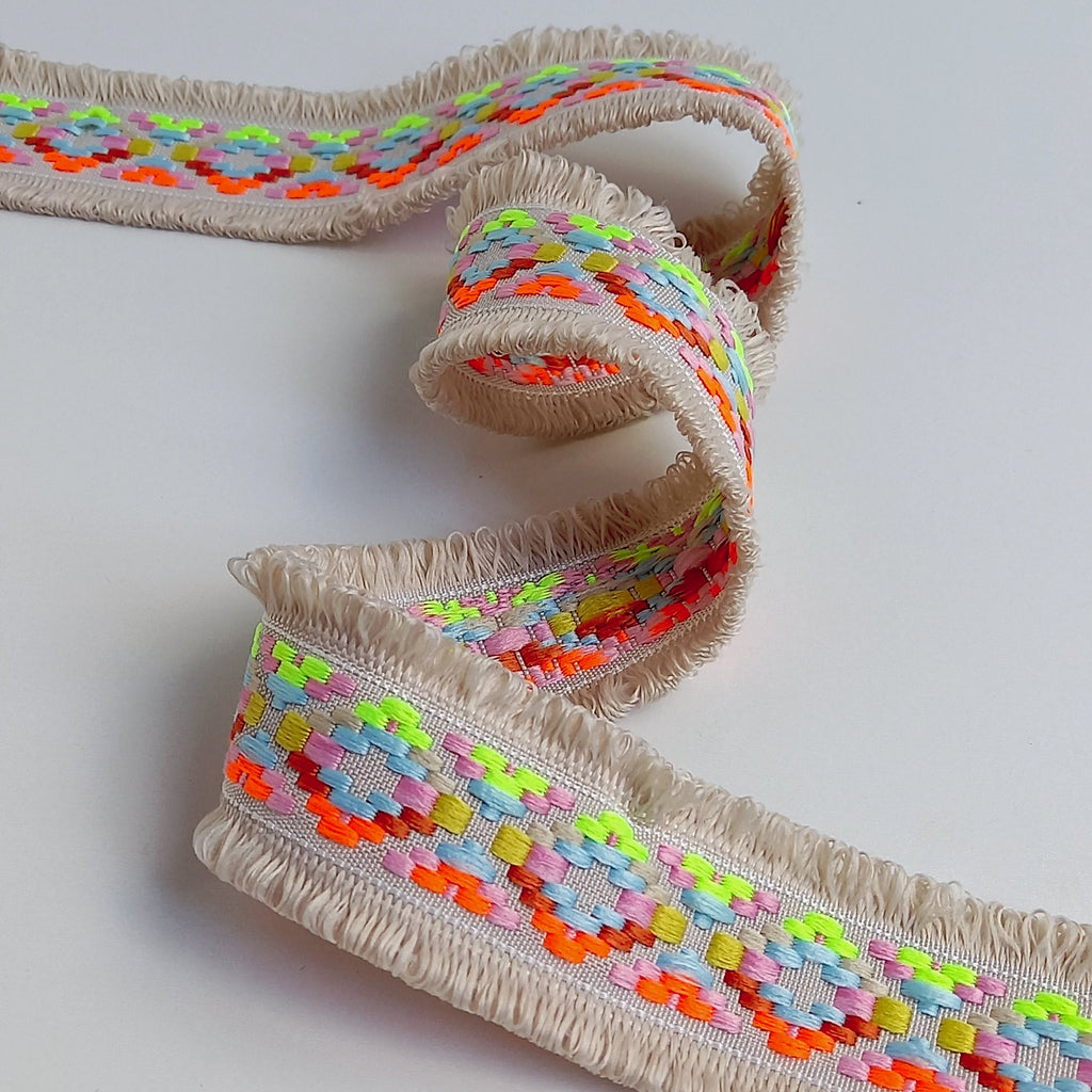 Neon Double Edge Looped Fringe Trim - 11 Colour Options