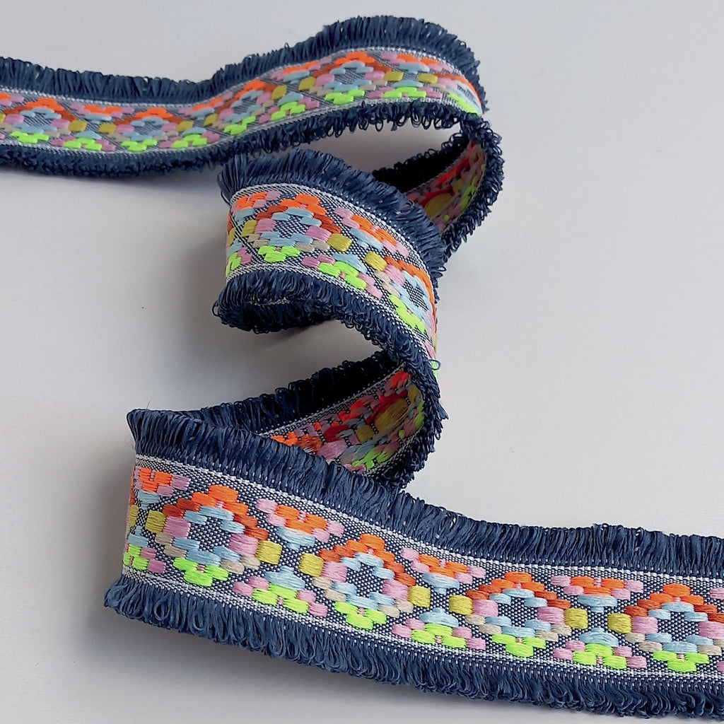 Neon Double Edge Looped Fringe Trim - 11 Colour Options