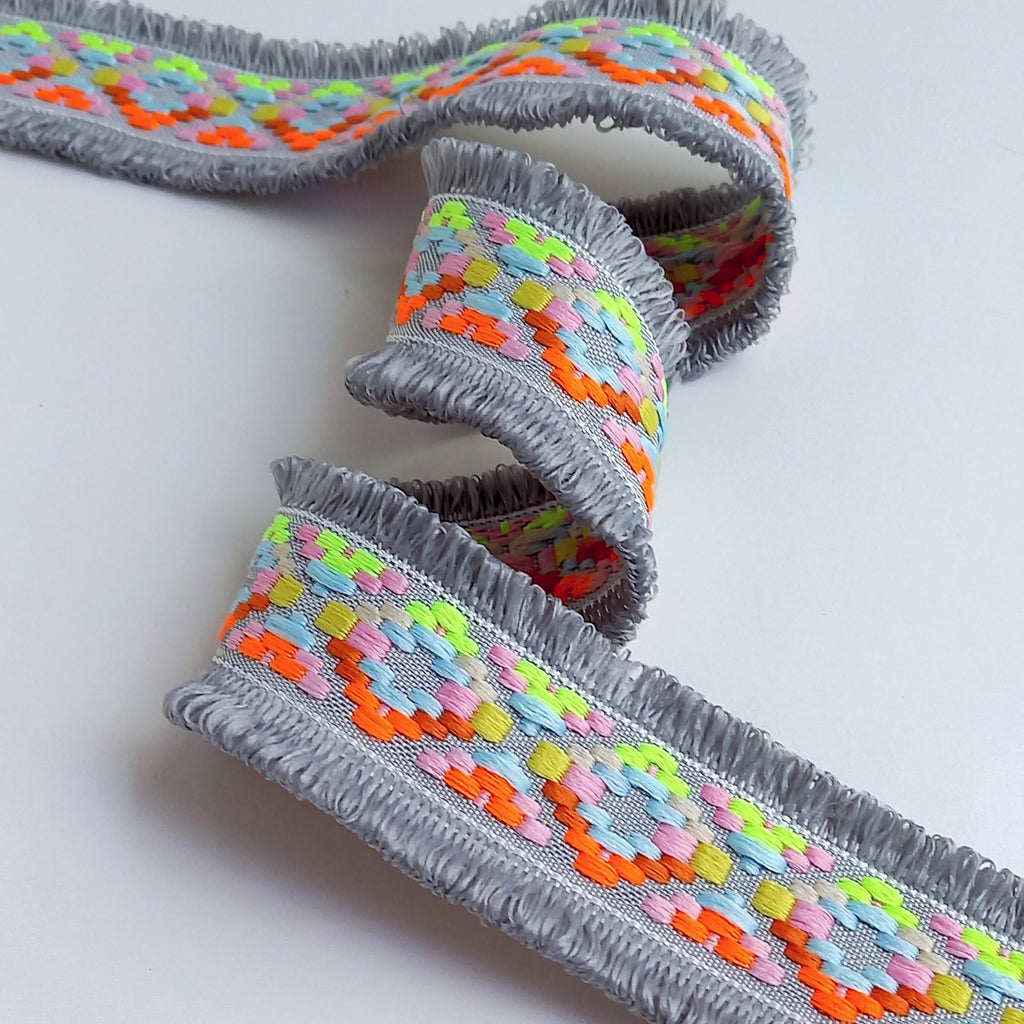 Neon Double Edge Looped Fringe Trim - 11 Colour Options