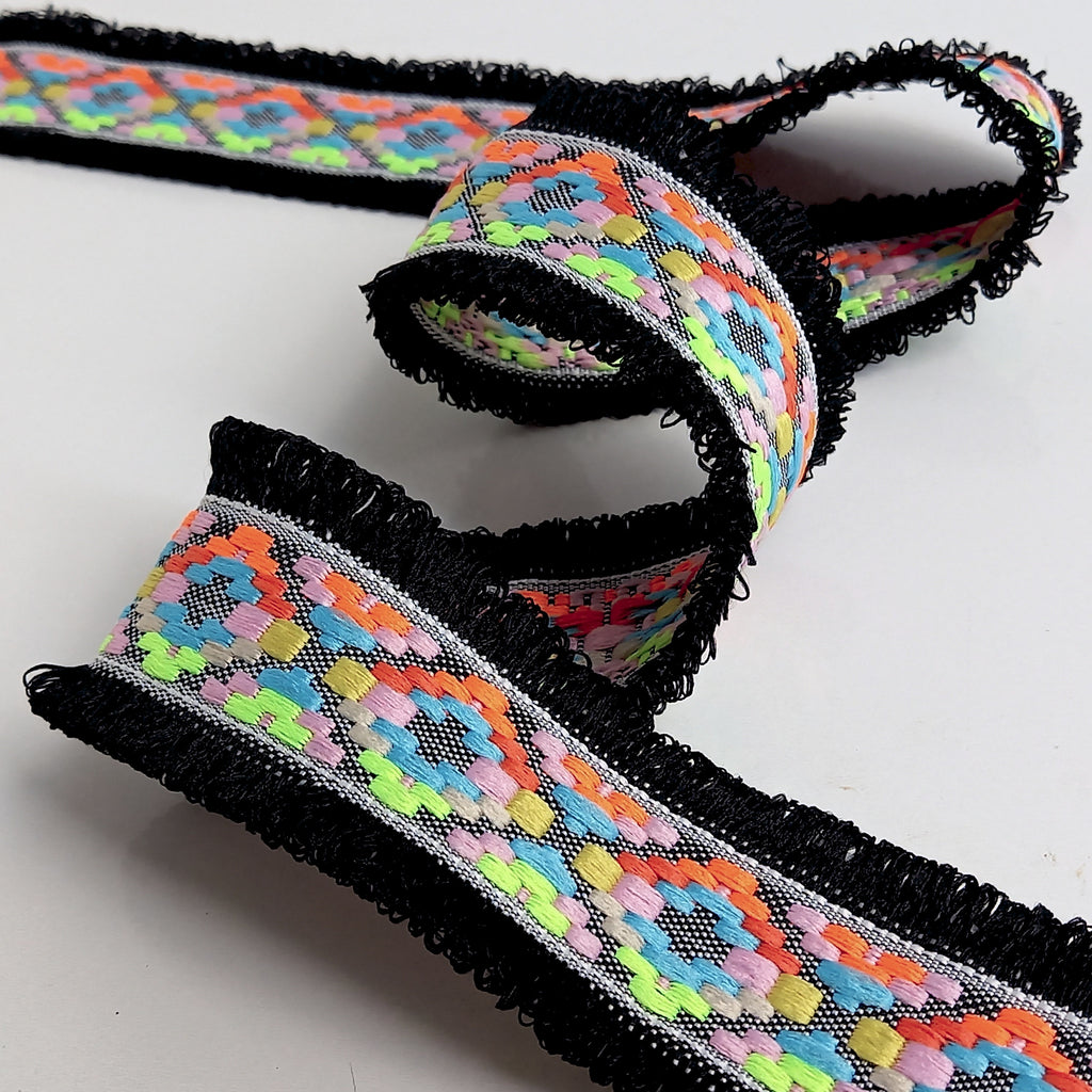 Neon Double Edge Looped Fringe Trim - 11 Colour Options