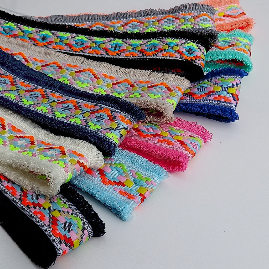 Neon Double Edge Looped Fringe Trim - 11 Colour Options