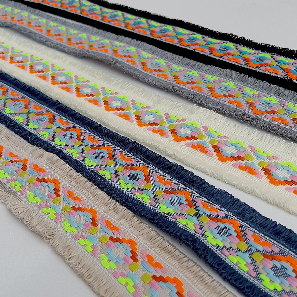 Neon Double Edge Looped Fringe Trim - 11 Colour Options