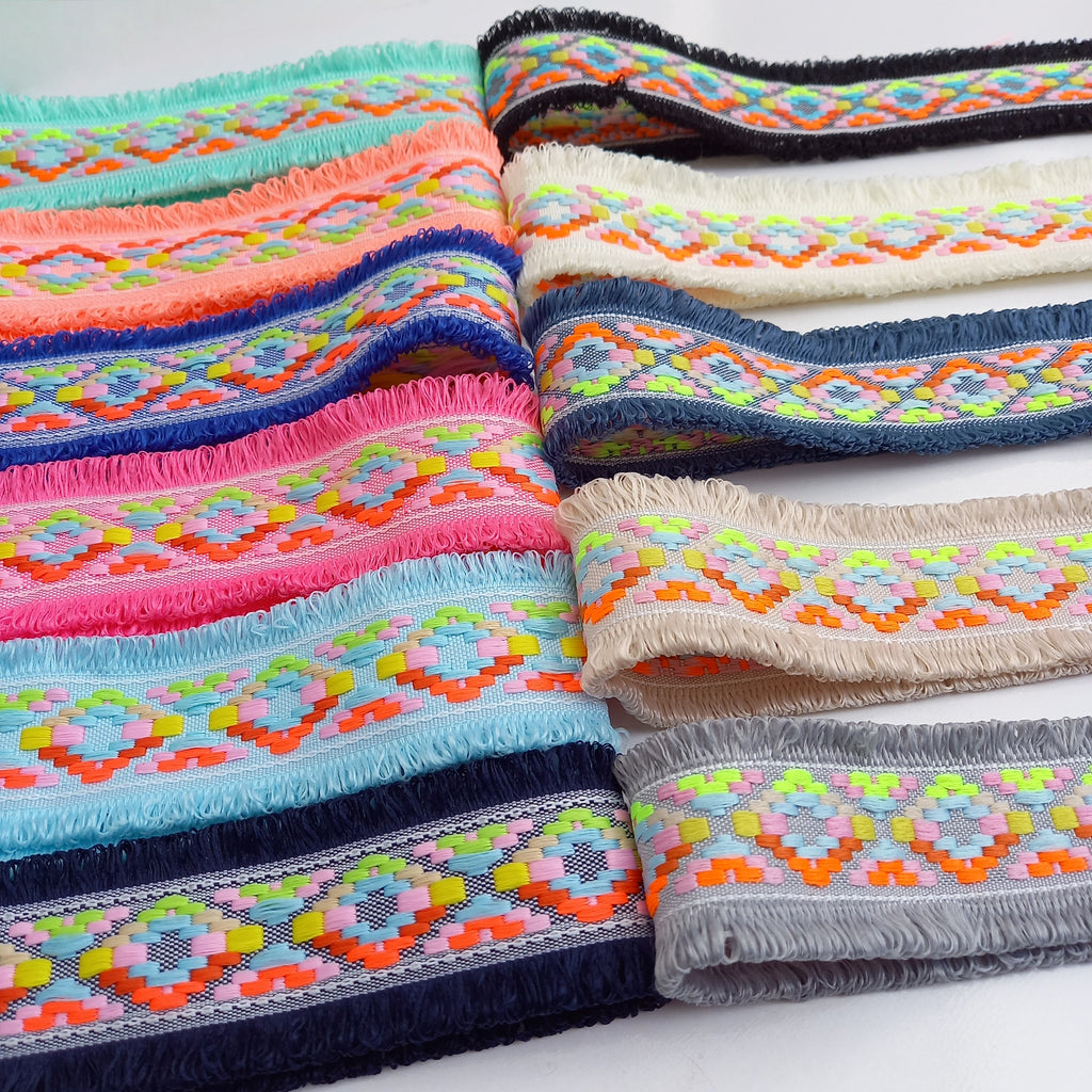 Neon Double Edge Looped Fringe Trim - 11 Colour Options