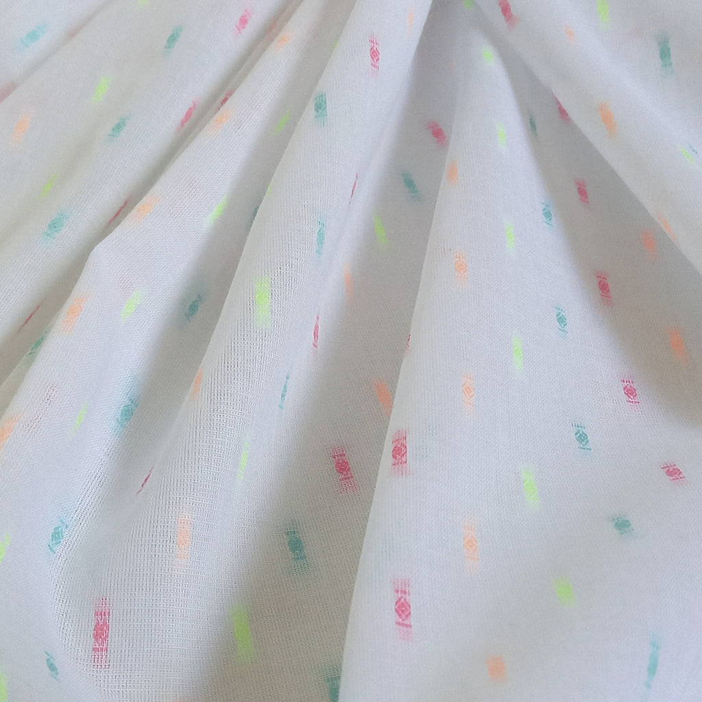 White & Neon 100% Cotton Dobby Voile Fabric