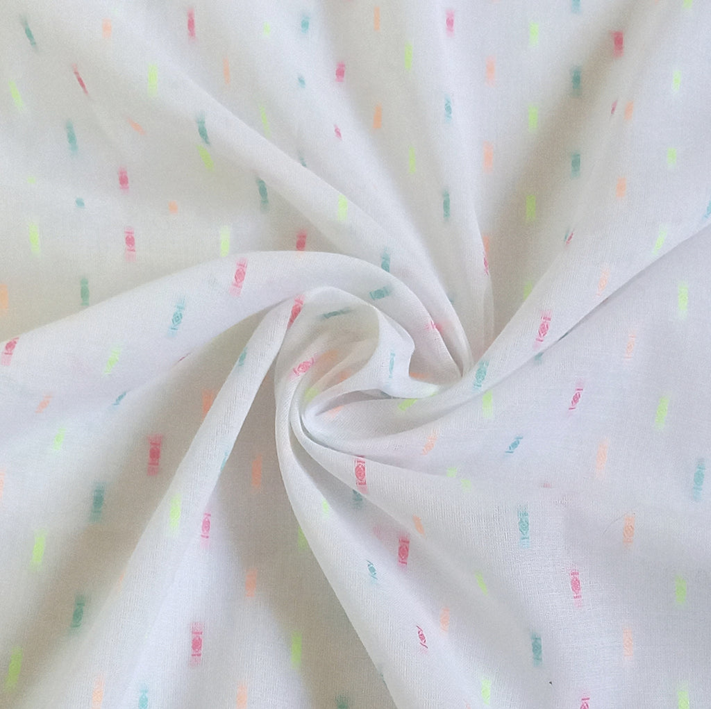 White & Neon 100% Cotton Dobby Voile Fabric