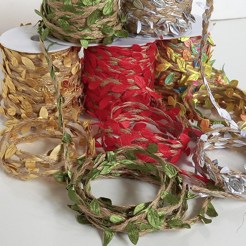 Hessian Cord with Silver Leaves