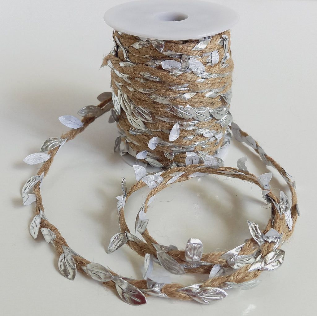 Hessian Cord with Silver Leaves