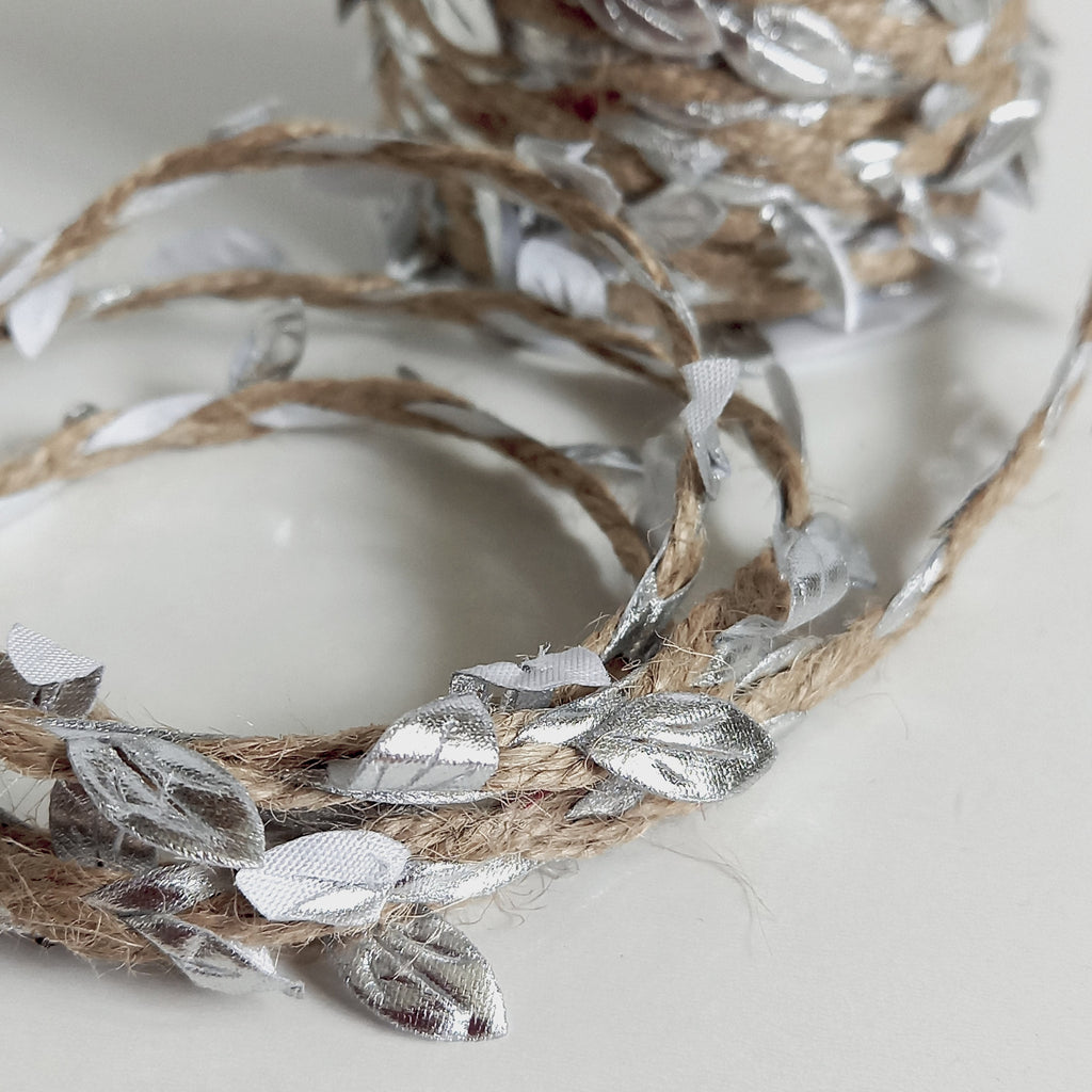 Hessian Cord with Silver Leaves