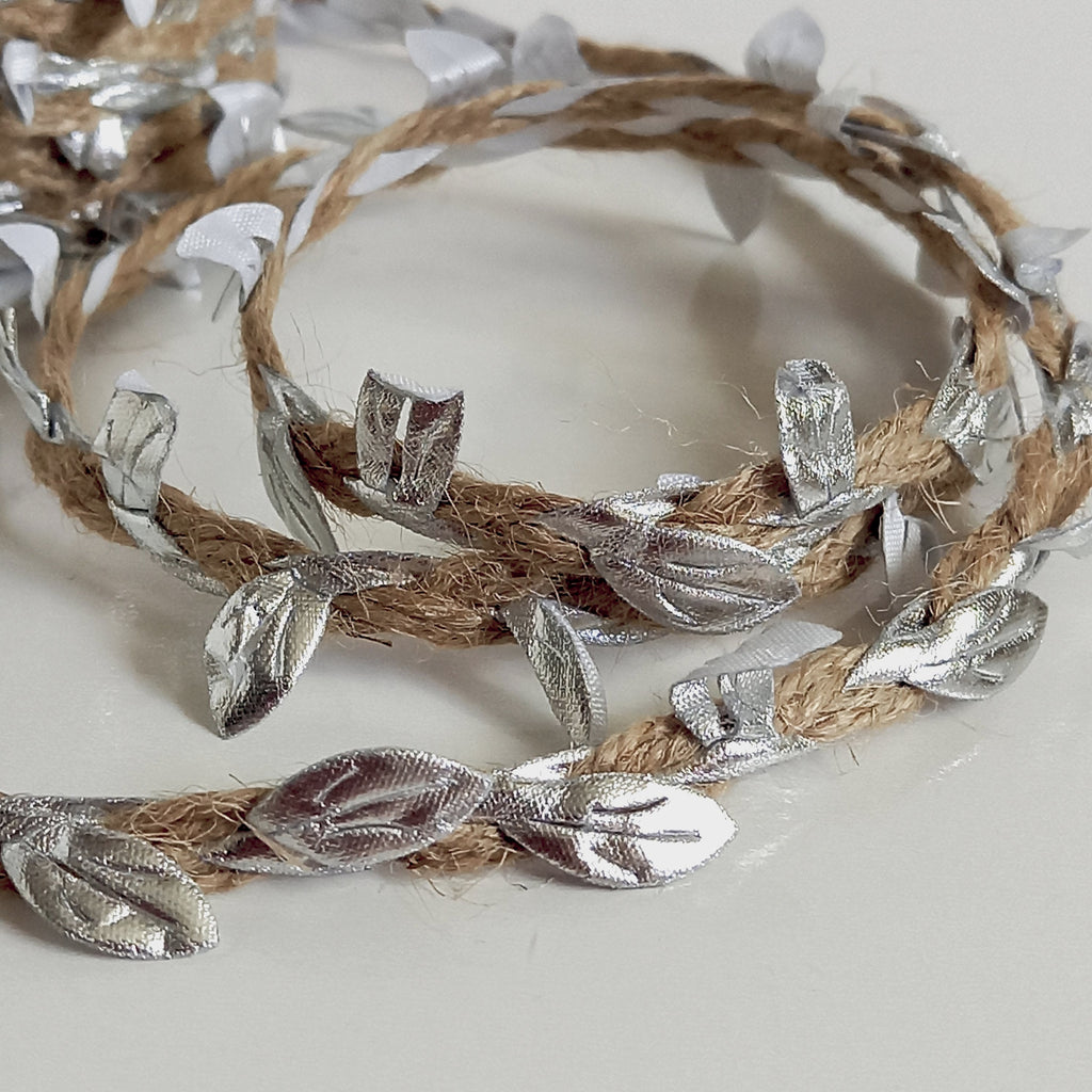 Hessian Cord with Silver Leaves