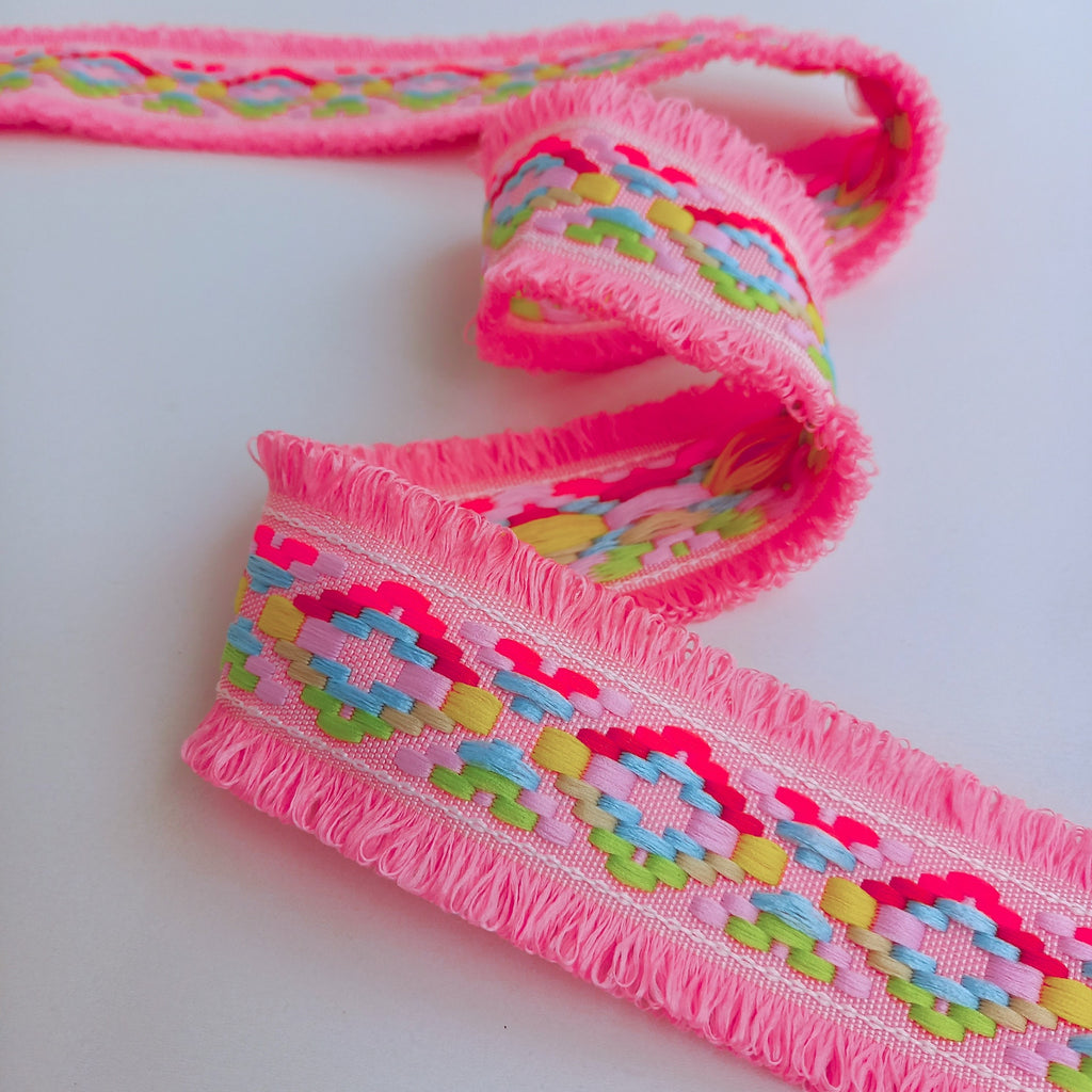 Neon Double Edge Looped Fringe Trim - 11 Colour Options