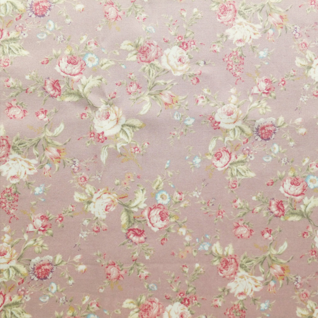 Dusky Pink Vintage Style Floral Print - 100% Cotton Poplin
