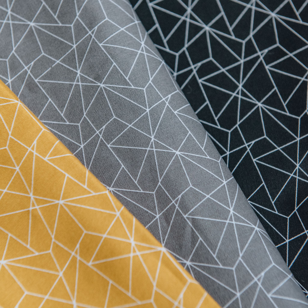 Geometric Origami Print Cotton Poplin Fabric - Mustard Yellow & White