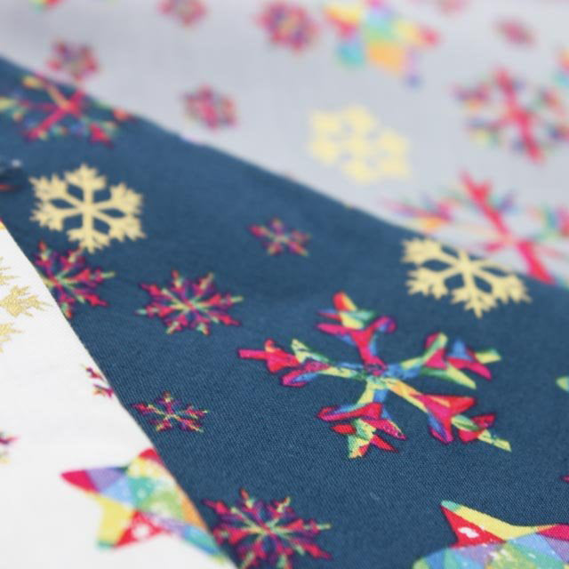 Multicoloured Rainbow Stars Digital Print Cream Christmas Fabric - 100% Cotton