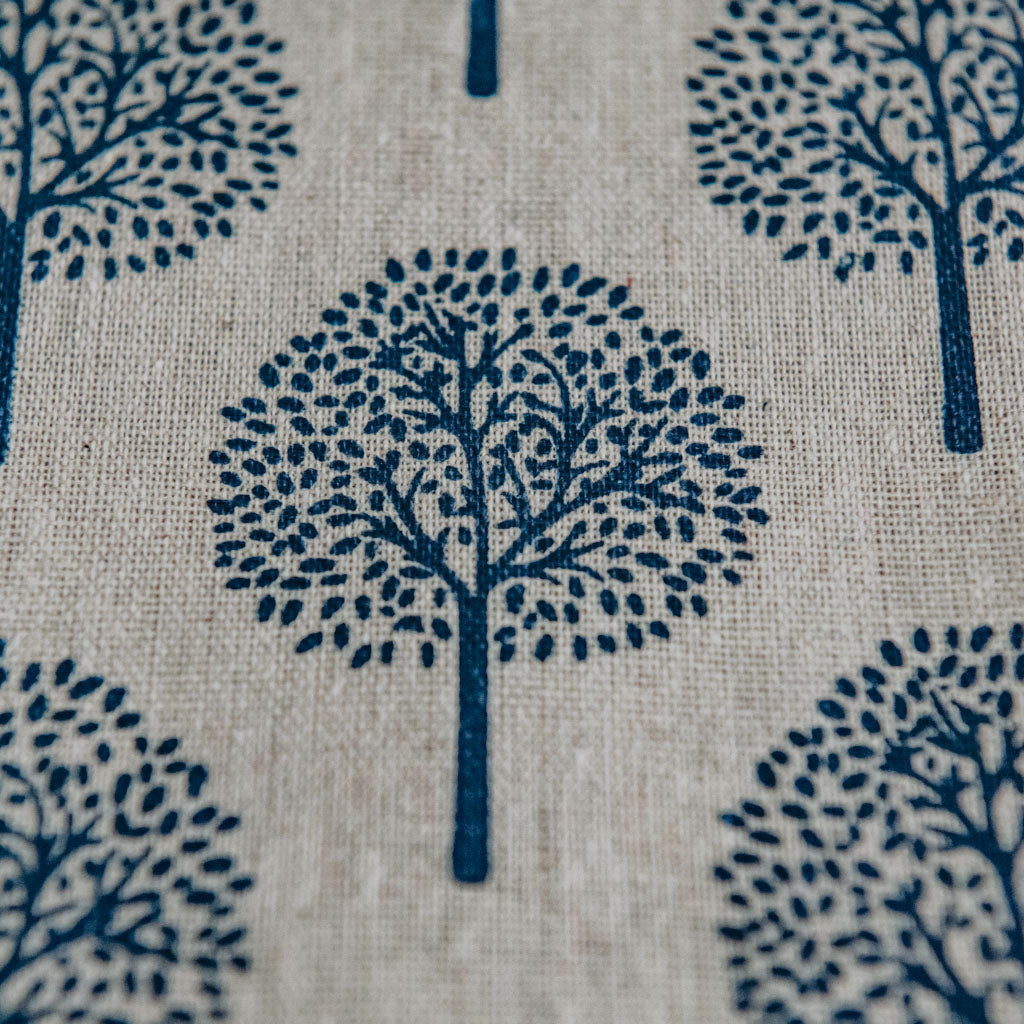 Navy Blue Tree Print on Cotton & Linen Light Canvas Fabric